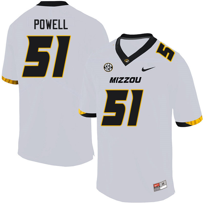 Men #51 Zeke Powell Missouri Tigers College Football Jerseys Sale-White - Click Image to Close